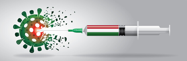 Vector illustration with 3D corona vaccine, country flag concept.