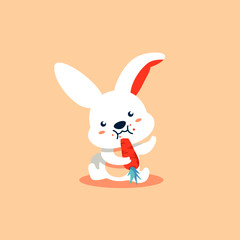 Cartoon cute bunny eat a carrot
