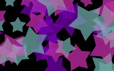 Multicolored translucent stars on a dark background. Orange tones. 3D illustration