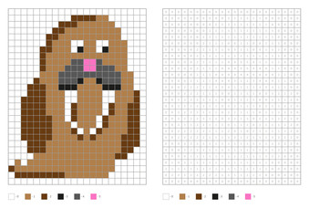 Kids coloring page, pixel coloring cartoon walrus. Vector illustration