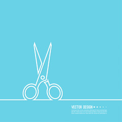 Scissors vector icon on blue background. hairdresser symbol