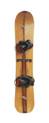 Splitboard with bindings and tip and tail locks isolated on white background. Snowboard for ski tour