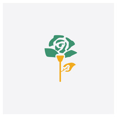 Rose concept 2 colored icon. Isolated orange and green Rose vector symbol design. Can be used for web and mobile UI/UX