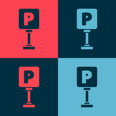 Pop art Parking icon isolated on color background. Street road sign. Vector Illustration