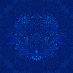 Drawing flower and mandala ornament for greeting card, invitation, Henna drawing and tattoo template. Flower tattoo.