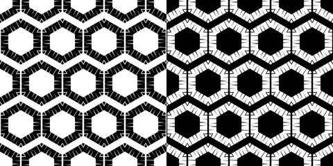A set of 2 images. Black and white seamless background. Design with manual hatching. Ethnic boho ornament. Seamless background. Tribal motif. Vector illustration for web design or print.