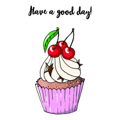 Sweet colorfull cupcakes and cakes. Hand drawing digital colorfull illustration. Bakery illustration. Rose cake