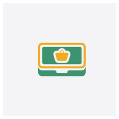 Online shop concept 2 colored icon. Isolated orange and green Online shop vector symbol design. Can be used for web and mobile UI/UX