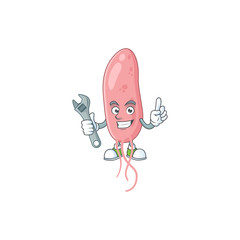 A mechanic vibrio cholerae mascot character fix a broken machine