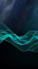 Abstract landscape on a dark background. Cyberspace grid. hi tech network. Outer space. Vertical orientation. Starry outer space texture. 3D illustration