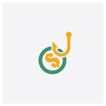 Fishing concept 2 colored icon. Isolated orange and green Fishing vector symbol design. Can be used for web and mobile UI/UX