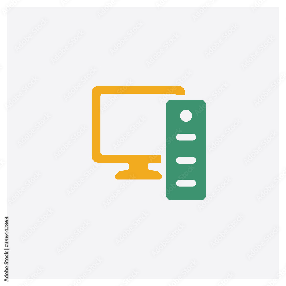 Poster computer concept 2 colored icon. isolated orange and green computer vector symbol design. can be use