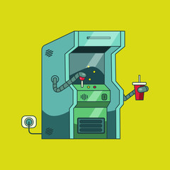 old school game mashine. cute retro flat illustration of video games