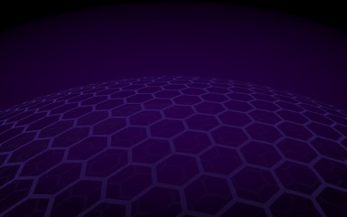 Multilayer sphere of honeycombs, blue on a dark background, social network, computer network, technology, global network. 3D illustration