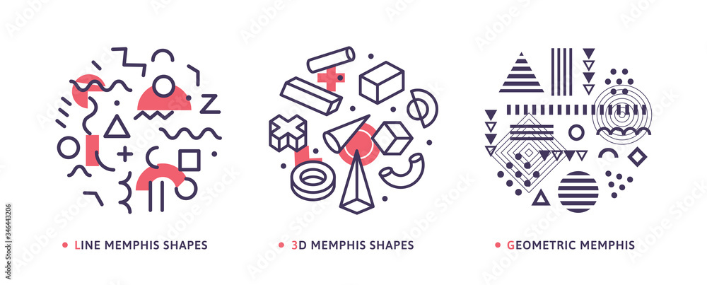 Poster geometrical round abstract modern isolated vector icons. geometry elements drawing outline logo set.