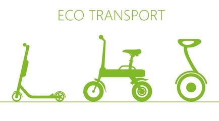 Fototapeta na wymiar Set of three kinds of eco transport icons. Electric scooter, e-bike and gyroscooter. Zero emission urban vehicles.
