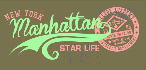 New york manhattan College sports graphic design vector art