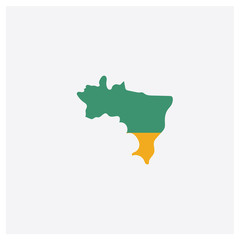 Brazil map concept 2 colored icon. Isolated orange and green Brazil map vector symbol design. Can be used for web and mobile UI/UX
