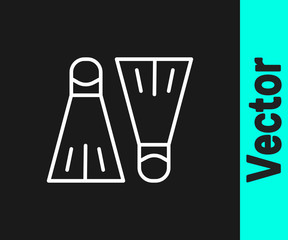 White line Rubber flippers for swimming icon isolated on black background. Diving equipment. Extreme sport. Sport equipment. Vector Illustration