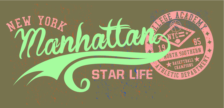 New york manhattan College sports graphic design vector art