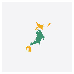 Fototapeta na wymiar Japan map concept 2 colored icon. Isolated orange and green Japan map vector symbol design. Can be used for web and mobile UI/UX