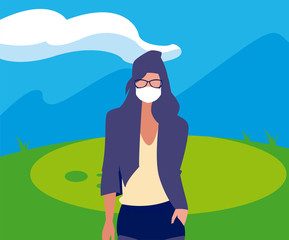 Obraz na płótnie Canvas Woman avatar with mask outside vector design