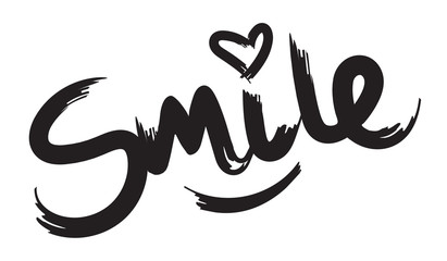 Smile handwritten brush lettering with halftone effect. Modern calligraphy isolated on white background.