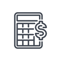 Calculator with Dollar line icon. Financial Calculation vector outline sign.