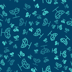 Green line Cocktail icon isolated seamless pattern on blue background. Vector Illustration