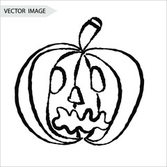 Cartoon halloween pumpkin icon. Front view. Hand drawn vector graphic illustration. Isolated object on a white background. Vector EPS 10.