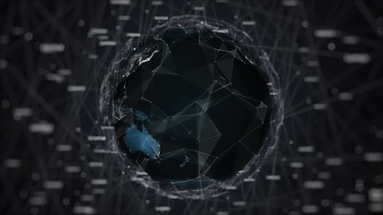 earth globe spinning in geometric chous with digital noise witch connected hash, 4K tech background - Powered by Adobe