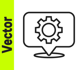 Black line Location with gear icon isolated on white background. Vector Illustration