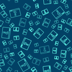 Green line Browser with question mark icon isolated seamless pattern on blue background. Internet communication protocol. Vector Illustration