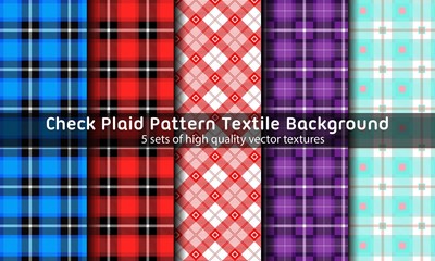 Check Plaid Seamless Vector Patterns Fabric Textures Background. Pattern Tile Swatches Included.