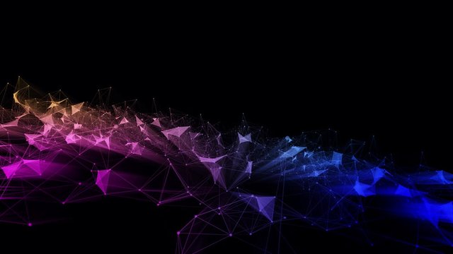 4k 3d abstract Digital background with graph made of nodes shaped blockchain text.abstract neon geometrical lines with moving triangles and connection dots. 
