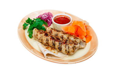 Kebab barbecue isolated on white,  food menu 