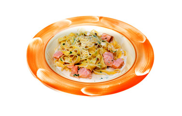 Spaghetti pasta with salmon