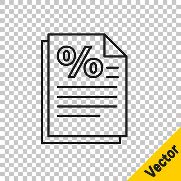 Black line Finance document icon isolated on transparent background. Paper bank document for invoice or bill concept. Vector Illustration