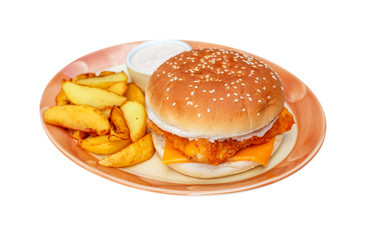 cheeseburger and fries isolated on white,  food menu 