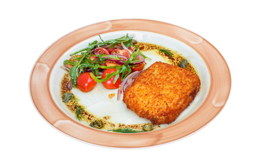 deep-fried chicken breast with vegetables