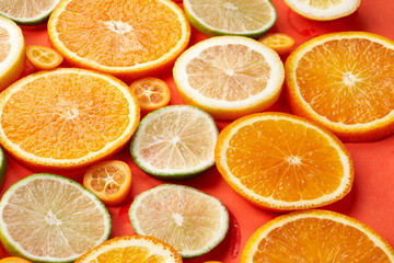 Selection of citrus slices on paper background 4