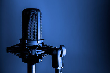 Microphone close up, professional audio recording background