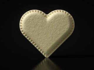 flat heart shaped dumpling on black background. 3D illustration