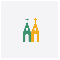 Church concept 2 colored icon. Isolated orange and green Church vector symbol design. Can be used for web and mobile UI/UX