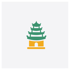 Pagoda concept 2 colored icon. Isolated orange and green Pagoda vector symbol design. Can be used for web and mobile UI/UX