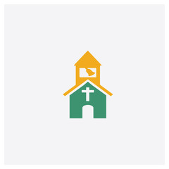 Church concept 2 colored icon. Isolated orange and green Church vector symbol design. Can be used for web and mobile UI/UX