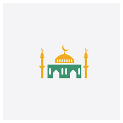 Mosque concept 2 colored icon. Isolated orange and green Mosque vector symbol design. Can be used for web and mobile UI/UX