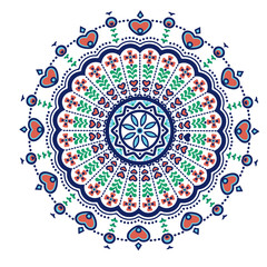 Ethnic mandala-like pattern with flower and heart symbols