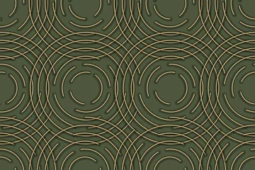 Gordijnen Groene vector abstracte naadloze patroon met gouden cirkels. Sjabloonontwerp voor het bedrijfsleven. Gestippelde achtergrond met gekleurde bollen. Geometrische punten minimalistische achtergrond. Poster, kaart, flyer, banner © Alla