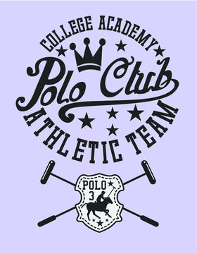 College polo sports print and embroidery graphic design vector art